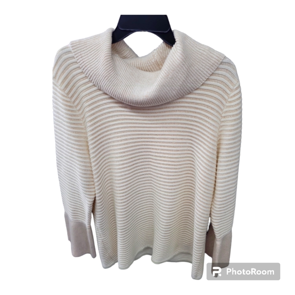 Calvin Klein Cowl neck mixed media Gold Stripped Sweater XL